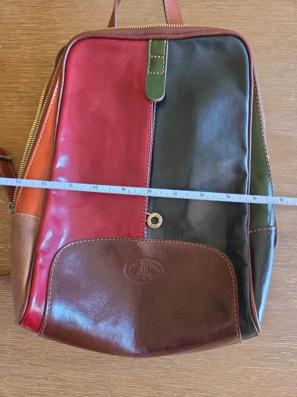 Vera Pelle Glossy Multi Color Leather Backpack Rare Euc Made In Italy
